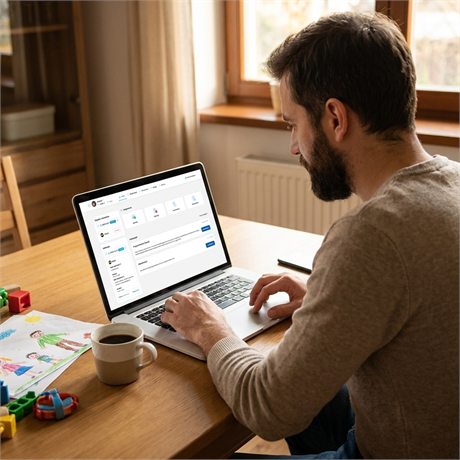 Przygotowanie wyceny systemu e-Stołówka przy laptopie